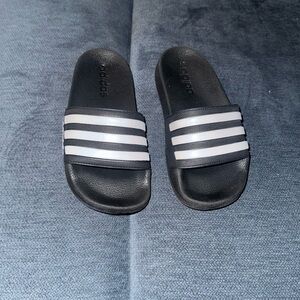 Adidas Black and White Striped Slides